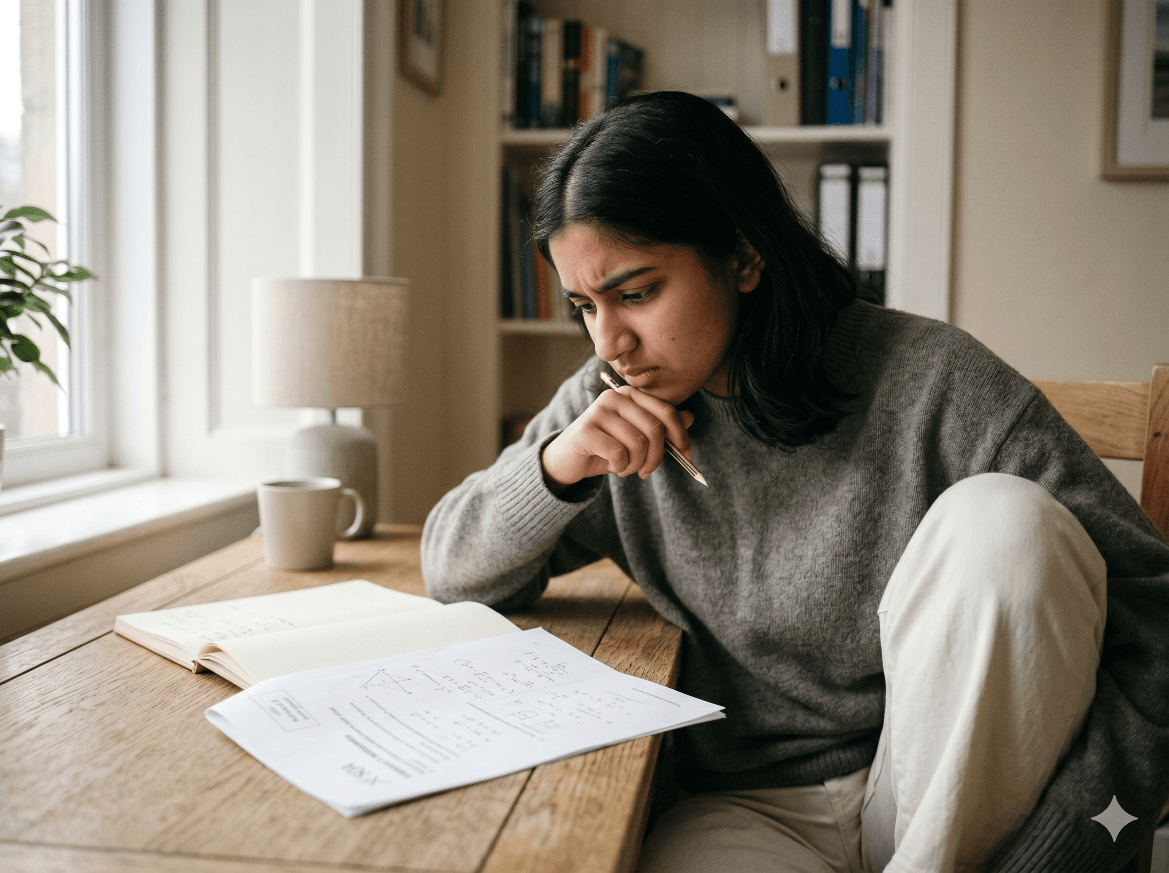 A Scottish teenager concentrating on a past paper at a home desk